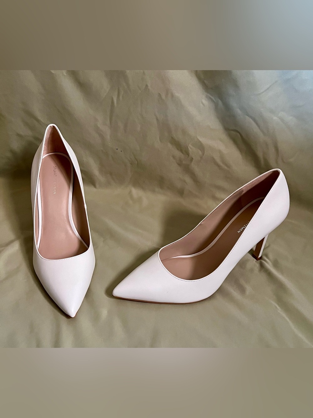 Stuart Weitzman Soft White Pointed-Toe Leather Pumps